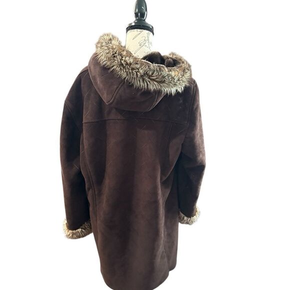 Brown Teddy Faux Fur Hood Trim Jacket - Picture 3 of 9